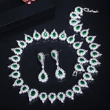Shiny Green Crystal High Quality AAAA Cubic Zirconia 2 Piece Wedding Bridal Jewelry Set