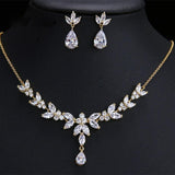 Charming AAA+ CZ Zirconia Diamonds Leaf Earrings Necklace Set Bridal Weddings Jewelry - BridalSparkles