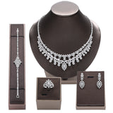 Brilliant 4 Piece AAA Zircon Diamonds Luxury Jewellery Set, Platinum Plated Bridal Wedding Jewellery