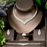 Luxury Leaf Design AAA Cubic Zirconia Diamonds Statement Bridal Wedding Jewelry Set For Women, for your Special Day