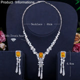 Luxury Yellow AAA Cubic Zirconia Crystals Long Tassel Bridal Earrings Necklace - Bridal Dress Jewelry Sets