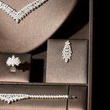 Luxury Leaf Design AAA Cubic Zirconia Diamonds Statement Bridal Wedding Jewelry Set For Women, for your Special Day