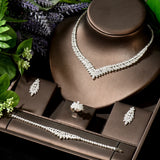 Luxury Leaf Design AAA Cubic Zirconia Diamonds Statement Bridal Wedding Jewelry Set For Women, for your Special Day