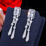 Luxury Yellow AAA Cubic Zirconia Crystals Long Tassel Bridal Earrings Necklace - Bridal Dress Jewelry Sets