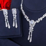 Luxury Yellow AAA Cubic Zirconia Crystals Long Tassel Bridal Earrings Necklace - Bridal Dress Jewelry Sets