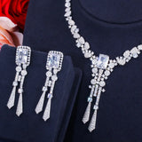 Luxury Yellow AAA Cubic Zirconia Crystals Long Tassel Bridal Earrings Necklace - Bridal Dress Jewelry Sets