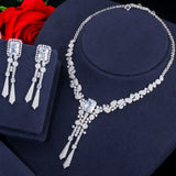 Luxury Yellow AAA Cubic Zirconia Crystals Long Tassel Bridal Earrings Necklace - Bridal Dress Jewelry Sets