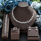 Luxury 4-piece Set Bridal Jewelry AAA Cubic Zirconia Tennis Necklace Earrings Bracelet Ring Wedding Jewelry Set