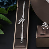 Popular AAA Cubic Zirconia Diamonds Choke Ring Design 4-piece Women's Necklace and Earrings Bridal Jewelry Set