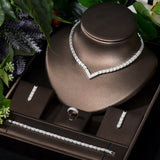 Lovely Full Micro Pave 4pcs AAA Cubic Zirconia Diamonds Necklace and Earrings, Women Bridal Jewelry Sets for Women