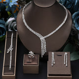 Popular AAA Cubic Zirconia Diamonds Choke Ring Design 4-piece Women's Necklace and Earrings Bridal Jewelry Set