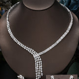 Popular AAA Cubic Zirconia Diamonds Choke Ring Design 4-piece Women's Necklace and Earrings Bridal Jewelry Set