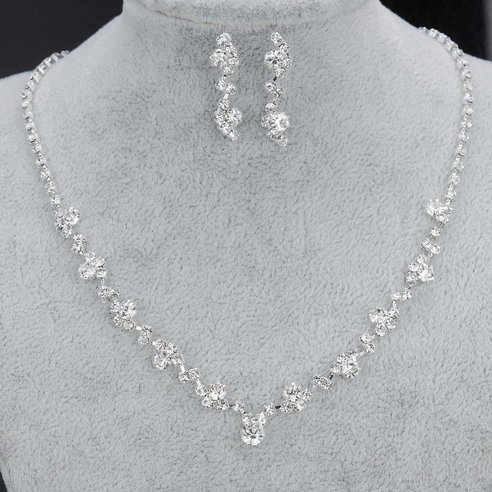 Charming High Quality Rhinestone Crystal Choker Necklace Earrings Bridal Wedding Jewelry Set - BridalSparkles