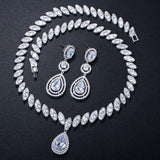 Delightful Tear Drop AAAA+ Quality Cubic Zirconia Big Flower Necklace Earrings Set For Wedding - BridalSparkles