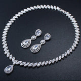Delightful Tear Drop AAAA+ Quality Cubic Zirconia Big Flower Necklace Earrings Set For Wedding - BridalSparkles