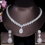 Delightful Tear Drop AAAA+ Quality Cubic Zirconia Big Flower Necklace Earrings Set For Wedding