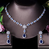 Dazzling AAA+ Luxury Zircons Elegant White Gold Color Flower Water Drop  Necklace and Earrings Wedding Jewelry Set