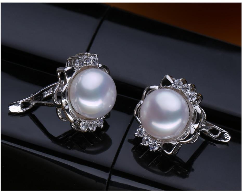 925 Sterling Silver earrings with stones,natural Pearl jewelry set - BridalSparkles