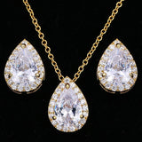 Desirable Economical Water Drop AAA+ Quality Cubic Zirconia CZ Stone 2 Piece Wedding Bridal Jewelry Set