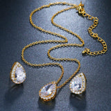 Desirable Economical Water Drop AAA+ Quality Cubic Zirconia CZ Stone 2 Piece Wedding Bridal Jewelry Set - BridalSparkles