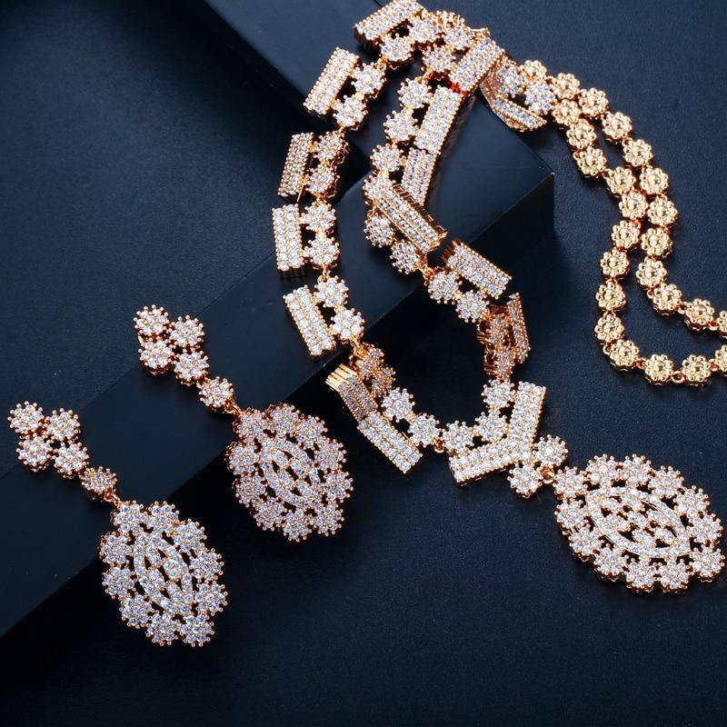 Glamorous AAA+ Quality Cubic Zirconia Simulated Diamonds Bridal Wedding Necklace Earrings Jewelry Set - BridalSparkles