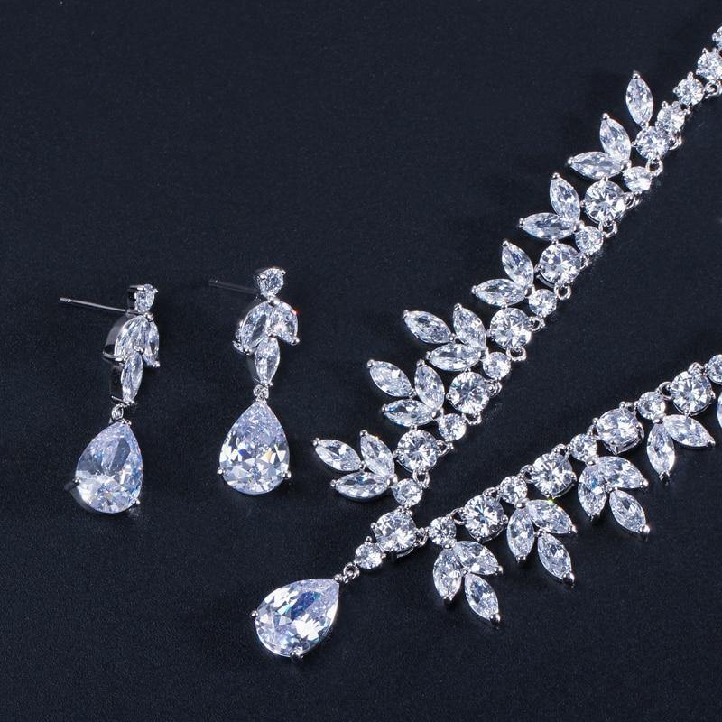 Best Bridal Wedding Jewelry Silver Color AAA+ Quality Cubic Zirconia Necklace Earrings - BridalSparkles