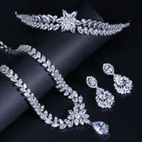 High Quality AAA+ Cubic Zirconia Wedding Jewelry Bridal Necklace Earring and Crowns Set - BridalSparkles