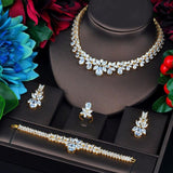 2021 New Luxury Design Gold Color AAA+ CZ Diamonds Wedding Jewelry Set - BridalSparkles