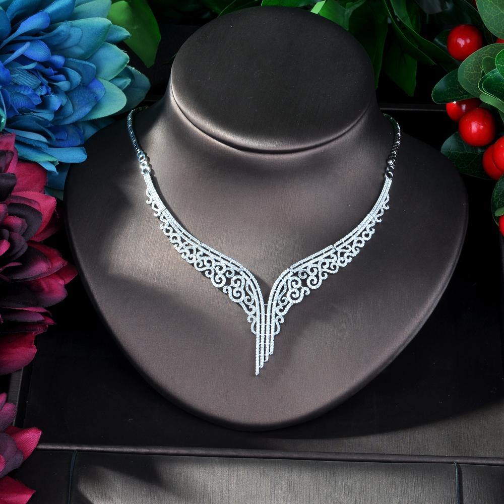 Super Luxury Leaf Designer AAAA+ Cubic Zirconia Diamonds Choker 4 piece Bridal Wedding Jewelry Set - BridalSparkles