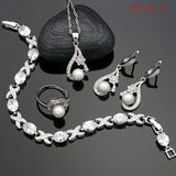 Superb Flower AAAA Quality Cubic Zirconia Silver 925 Freshwater Pearls Bridal Wedding Jewelry Set - BridalSparkles