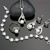 Superb Flower AAAA Quality Cubic Zirconia Silver 925 Freshwater Pearls Bridal Wedding Jewelry Set - BridalSparkles
