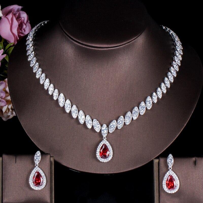 Marvelous AAAA+ Cubic Zircon Diamond Luxury Bridal Wedding Teardrop Pendant Necklace Earring Set - BridalSparkles