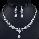 Elegant Leaf Drop AAA+ Quality CZ Zirconia Diamond Crystals Brides Wedding Jewelry Set - BridalSparkles