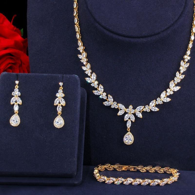 Best Seller AAAA High Quality Cubic Zirconia 3 Piece  Drop Wedding Bridal Wedding Jewelry Set - BridalSparkles