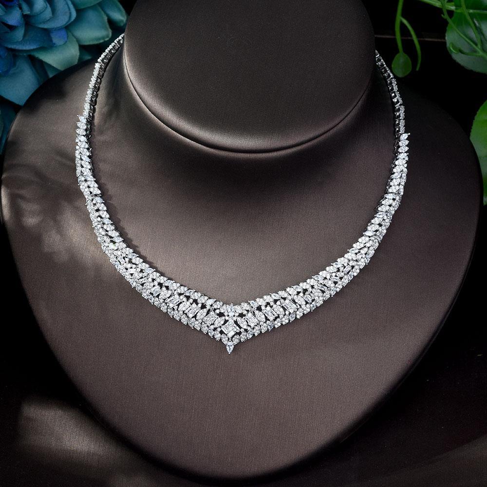 Exclusive Luxury Designer AAAA+ Cubic Zirconia Diamonds Necklace Earring Bracelet Bridal Wedding Jewelry Set - BridalSparkles
