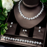 Sparkling Designer AAAA+ Cubic Zircon Diamonds Square Shape 4 piece Necklace Jewelry Wedding Bridal Set