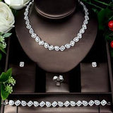 Sparkling Designer AAAA+ Cubic Zircon Diamonds Square Shape 4 piece Necklace Jewelry Wedding Bridal Set - BridalSparkles