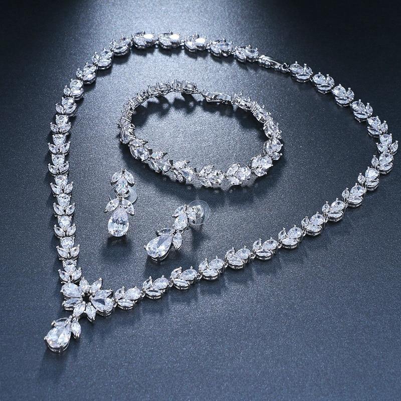 Luxury AAA+ Quality Zircon Diamond Crystals 3 Piece Bridal Wedding Jewelry Set - BridalSparkles