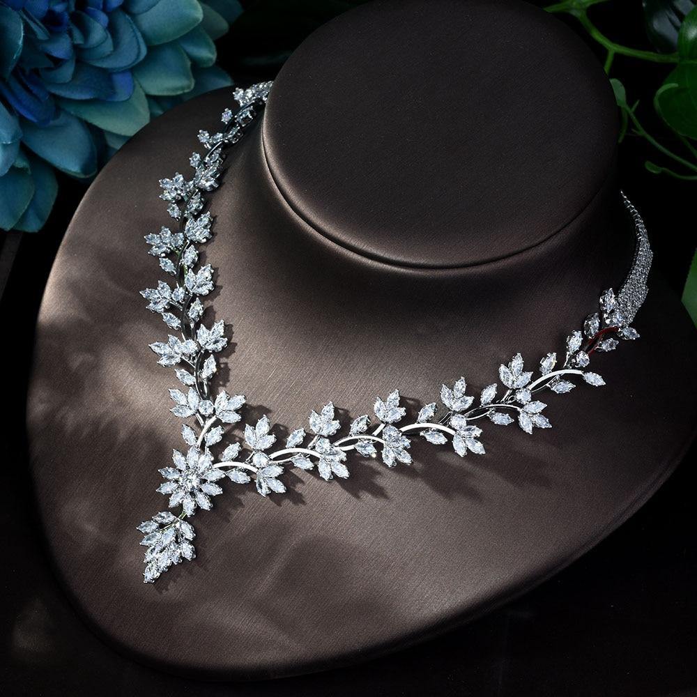 Super Luxury Leaf Design AAAA+ Quality Cubic Zirconia Diamonds 4 piece Jewelry Wedding Bridal Set - BridalSparkles