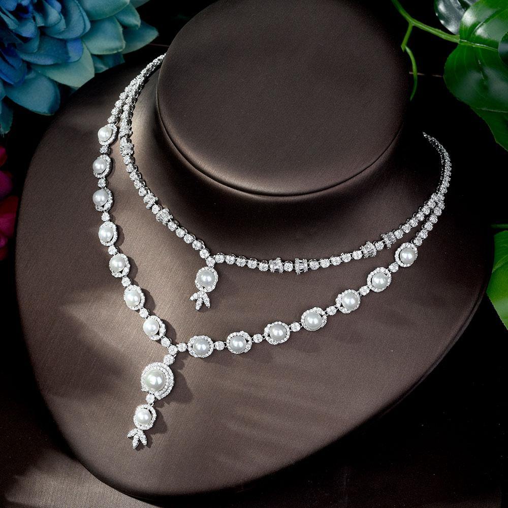 Adorable Designer AAAA+ Cubic Zirconia Diamonds Pearls 4 piece Wedding Bridal Jewelry Set - BridalSparkles
