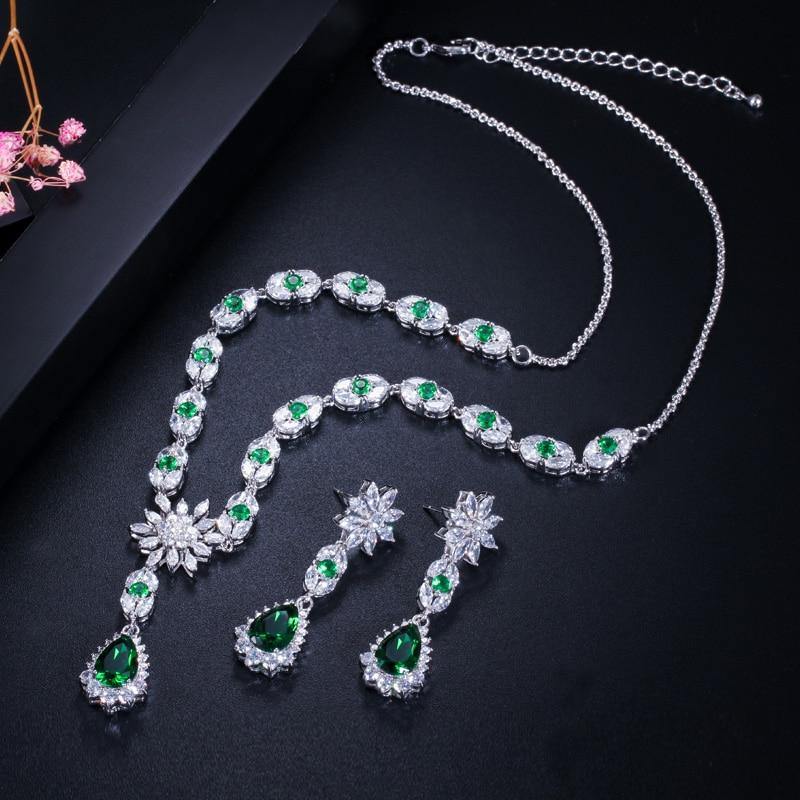 Dazzling AAA+ Luxury Zircons Elegant White Gold Color Flower Water Drop  Necklace and Earrings Wedding Jewelry Set - BridalSparkles