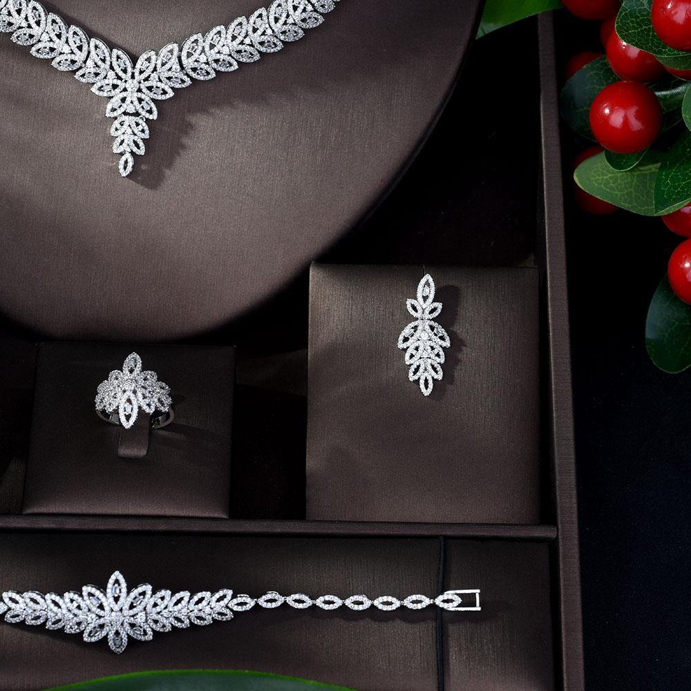Wonderful Sparkling Designer AAAA+ Zirconia Diamonds Shining 4 piece Wedding Bridal Jewelry Set - BridalSparkles