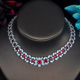 Luxury Garland Shape Red AAA+ Cubic Zirconia Diamonds Bridal Necklace Earrings Se