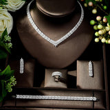 Luxury Designer AAAA+ Quality Zircon Diamonds Micro Pave Designer Necklace Earrings Bracelet four-piece Wedding Jewelry Set - BridalSparkles