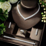 Luxury Designer AAAA+ Quality Zircon Diamonds Micro Pave Designer Necklace Earrings Bracelet four-piece Wedding Jewelry Set - BridalSparkles