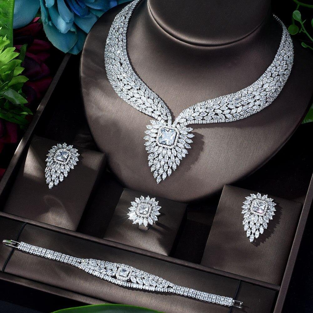 Top Quality Designer AAAA+ CZ Diamond Geometric 4 piece Bridal Wedding Jewelry Set - BridalSparkles