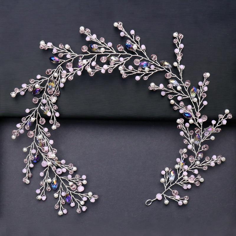 Trendy Purple Handmade Crystal Pearl Wedding Bridal Headband Tiara - BridalSparkles