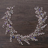 Trendy Purple Handmade Crystal Pearl Wedding Bridal Headband Tiara - BridalSparkles