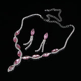 Charming Leaf Tassel Wedding Jewelry Set Charm Pink Crystal Choker Necklace Earrings Set Bridal Jewelry Set - BridalSparkles