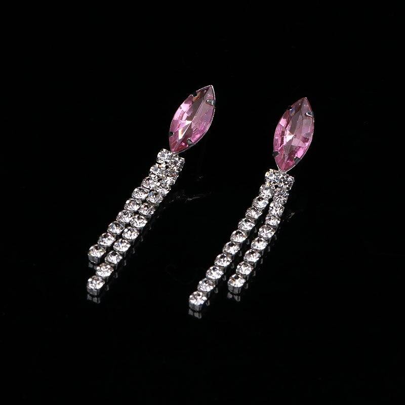 Charming Leaf Tassel Wedding Jewelry Set Charm Pink Crystal Choker Necklace Earrings Set Bridal Jewelry Set - BridalSparkles